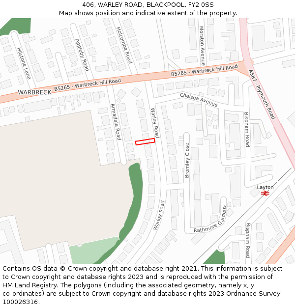 406, WARLEY ROAD, BLACKPOOL, FY2 0SS: Location map and indicative extent of plot