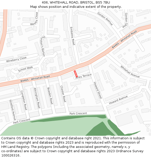 406, WHITEHALL ROAD, BRISTOL, BS5 7BU: Location map and indicative extent of plot