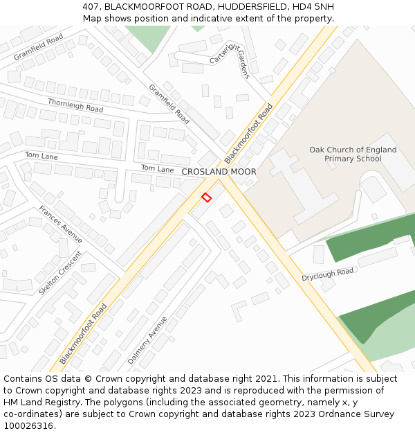 407, BLACKMOORFOOT ROAD, HUDDERSFIELD, HD4 5NH: Location map and indicative extent of plot
