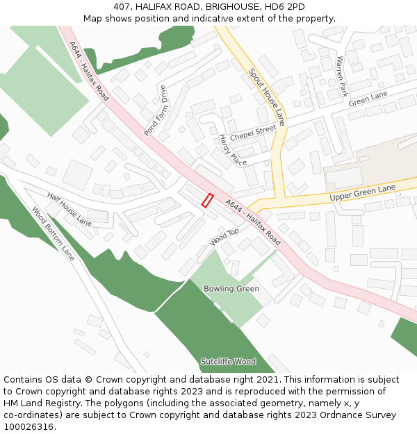 407, HALIFAX ROAD, BRIGHOUSE, HD6 2PD: Location map and indicative extent of plot