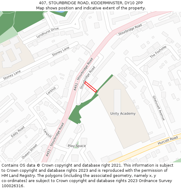407, STOURBRIDGE ROAD, KIDDERMINSTER, DY10 2PP: Location map and indicative extent of plot