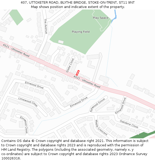 407, UTTOXETER ROAD, BLYTHE BRIDGE, STOKE-ON-TRENT, ST11 9NT: Location map and indicative extent of plot