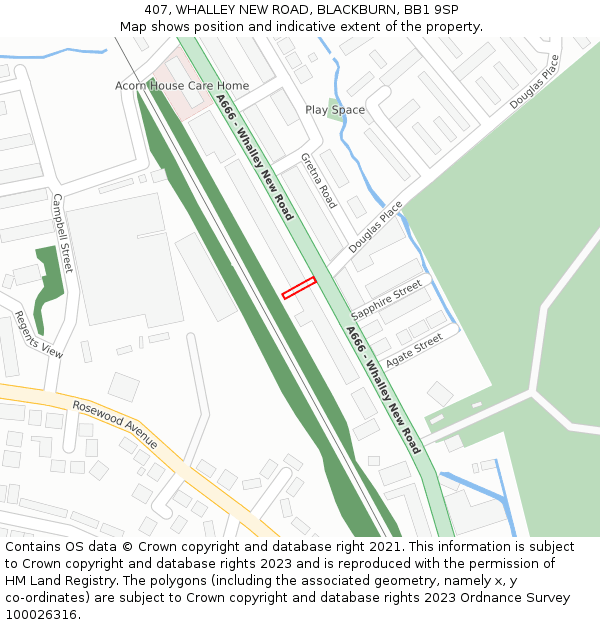 407, WHALLEY NEW ROAD, BLACKBURN, BB1 9SP: Location map and indicative extent of plot