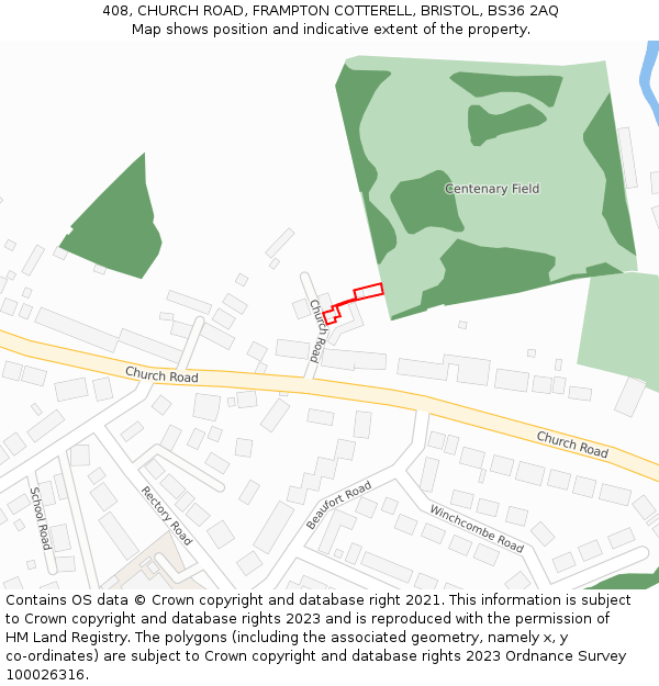 408, CHURCH ROAD, FRAMPTON COTTERELL, BRISTOL, BS36 2AQ: Location map and indicative extent of plot