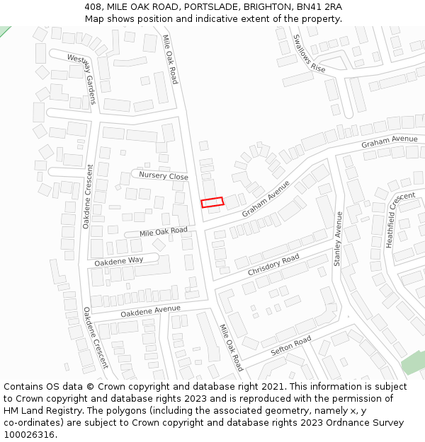 408, MILE OAK ROAD, PORTSLADE, BRIGHTON, BN41 2RA: Location map and indicative extent of plot