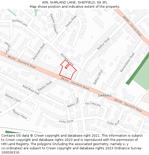 408, SHIRLAND LANE, SHEFFIELD, S9 3FL: Location map and indicative extent of plot