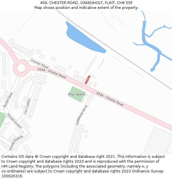 409, CHESTER ROAD, OAKENHOLT, FLINT, CH6 5SF: Location map and indicative extent of plot