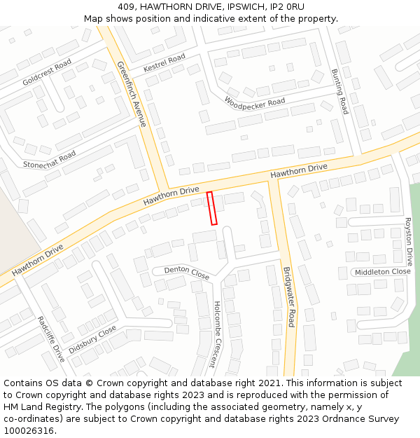 409, HAWTHORN DRIVE, IPSWICH, IP2 0RU: Location map and indicative extent of plot