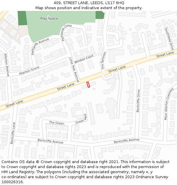 409, STREET LANE, LEEDS, LS17 6HQ: Location map and indicative extent of plot