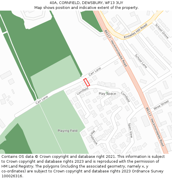 40A, CORNFIELD, DEWSBURY, WF13 3UY: Location map and indicative extent of plot
