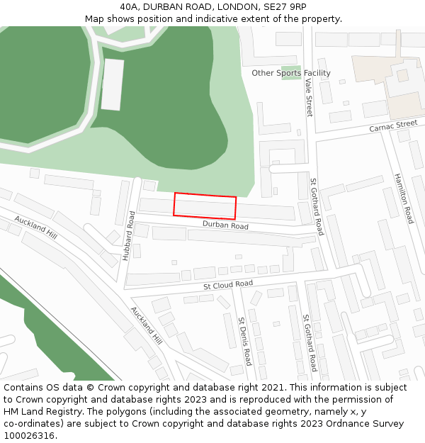 40A, DURBAN ROAD, LONDON, SE27 9RP: Location map and indicative extent of plot