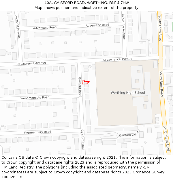 40A, GAISFORD ROAD, WORTHING, BN14 7HW: Location map and indicative extent of plot
