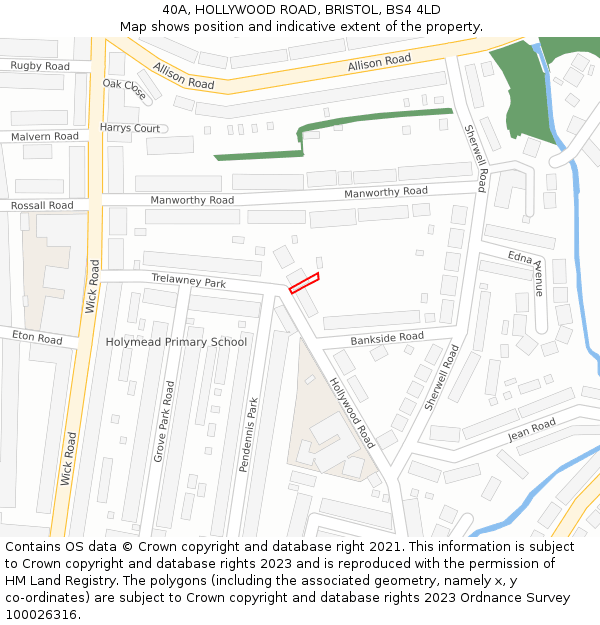 40A, HOLLYWOOD ROAD, BRISTOL, BS4 4LD: Location map and indicative extent of plot
