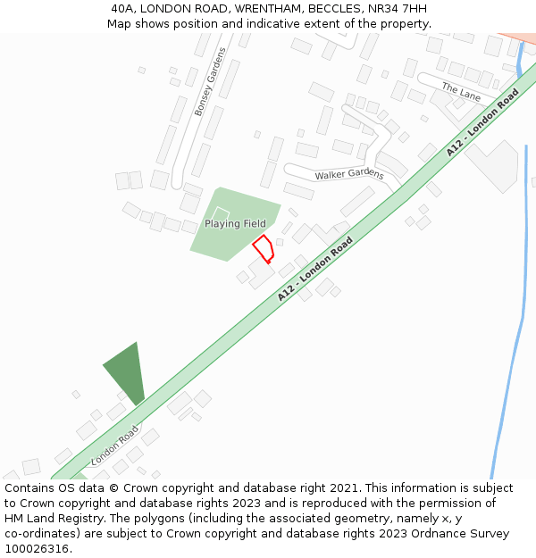 40A, LONDON ROAD, WRENTHAM, BECCLES, NR34 7HH: Location map and indicative extent of plot