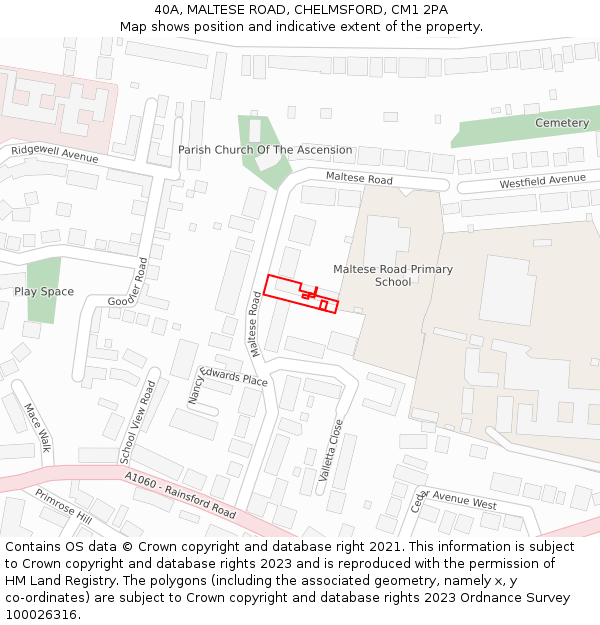 40A, MALTESE ROAD, CHELMSFORD, CM1 2PA: Location map and indicative extent of plot