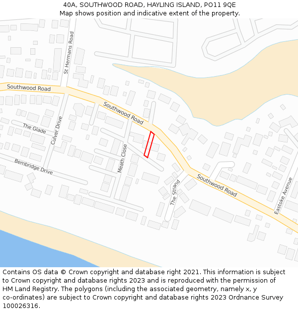 40A, SOUTHWOOD ROAD, HAYLING ISLAND, PO11 9QE: Location map and indicative extent of plot