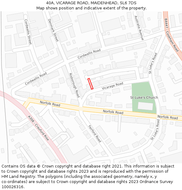 40A, VICARAGE ROAD, MAIDENHEAD, SL6 7DS: Location map and indicative extent of plot