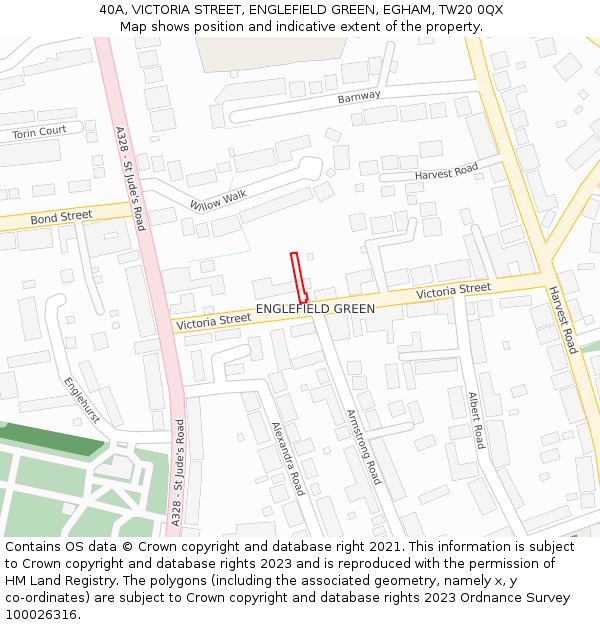 40A, VICTORIA STREET, ENGLEFIELD GREEN, EGHAM, TW20 0QX: Location map and indicative extent of plot