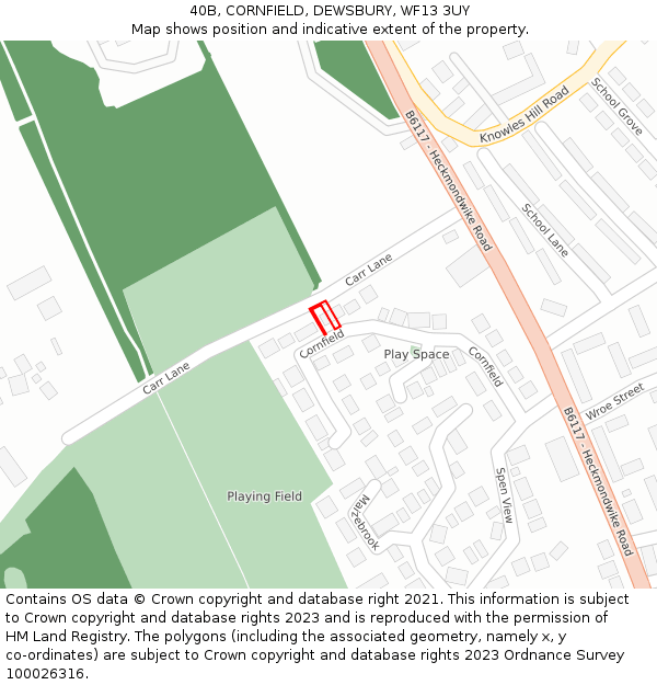 40B, CORNFIELD, DEWSBURY, WF13 3UY: Location map and indicative extent of plot