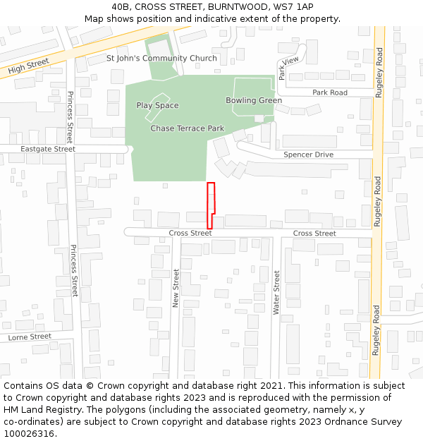 40B, CROSS STREET, BURNTWOOD, WS7 1AP: Location map and indicative extent of plot