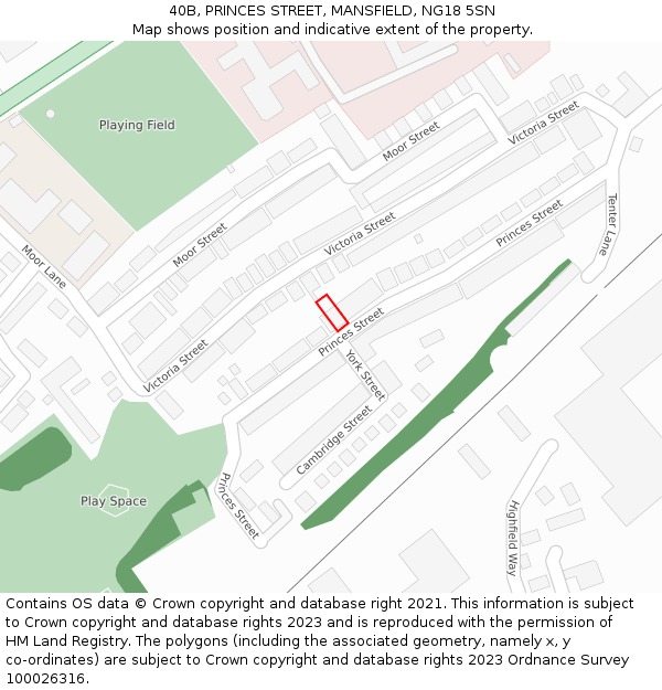 40B, PRINCES STREET, MANSFIELD, NG18 5SN: Location map and indicative extent of plot