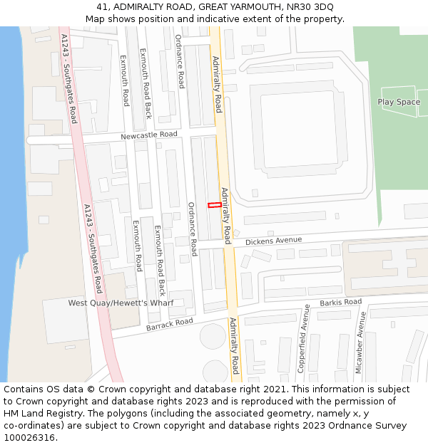41, ADMIRALTY ROAD, GREAT YARMOUTH, NR30 3DQ: Location map and indicative extent of plot