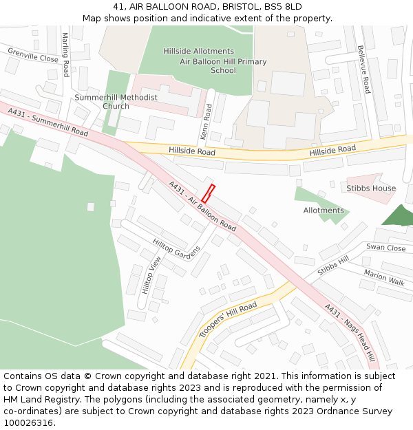 41, AIR BALLOON ROAD, BRISTOL, BS5 8LD: Location map and indicative extent of plot