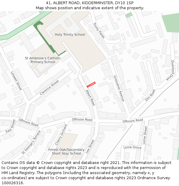 41, ALBERT ROAD, KIDDERMINSTER, DY10 1SP: Location map and indicative extent of plot