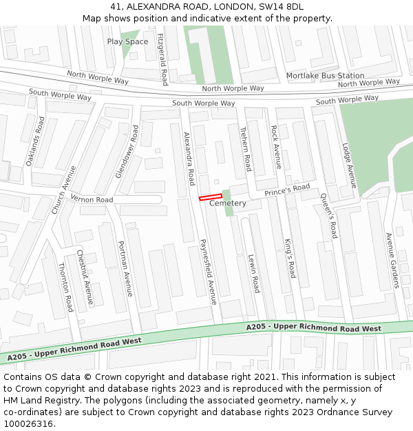 41, ALEXANDRA ROAD, LONDON, SW14 8DL: Location map and indicative extent of plot