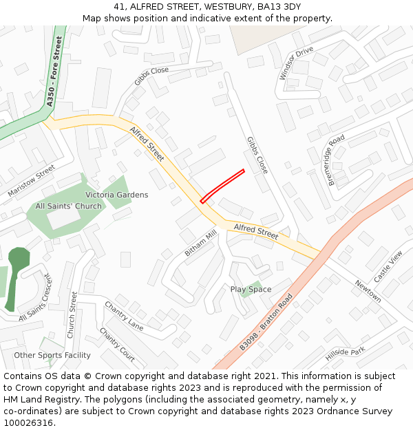 41, ALFRED STREET, WESTBURY, BA13 3DY: Location map and indicative extent of plot