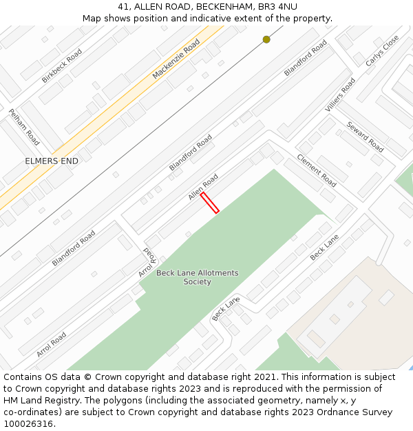 41, ALLEN ROAD, BECKENHAM, BR3 4NU: Location map and indicative extent of plot