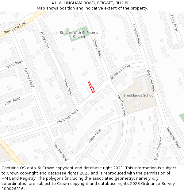 41, ALLINGHAM ROAD, REIGATE, RH2 8HU: Location map and indicative extent of plot