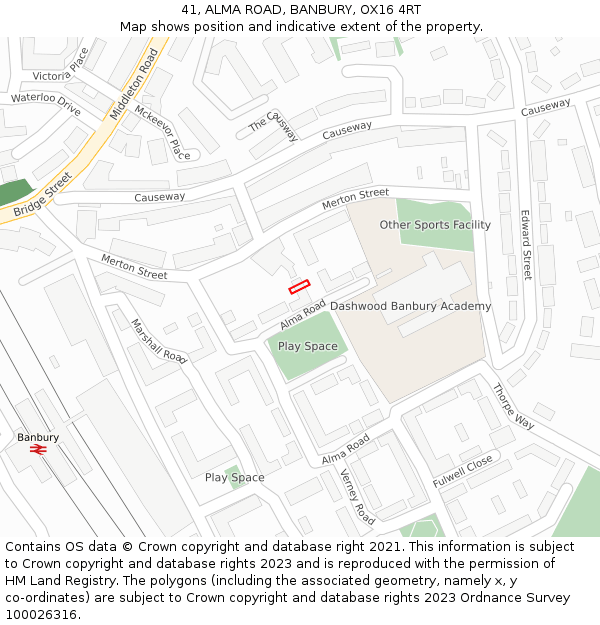41, ALMA ROAD, BANBURY, OX16 4RT: Location map and indicative extent of plot