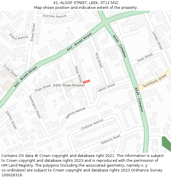 41, ALSOP STREET, LEEK, ST13 5NZ: Location map and indicative extent of plot