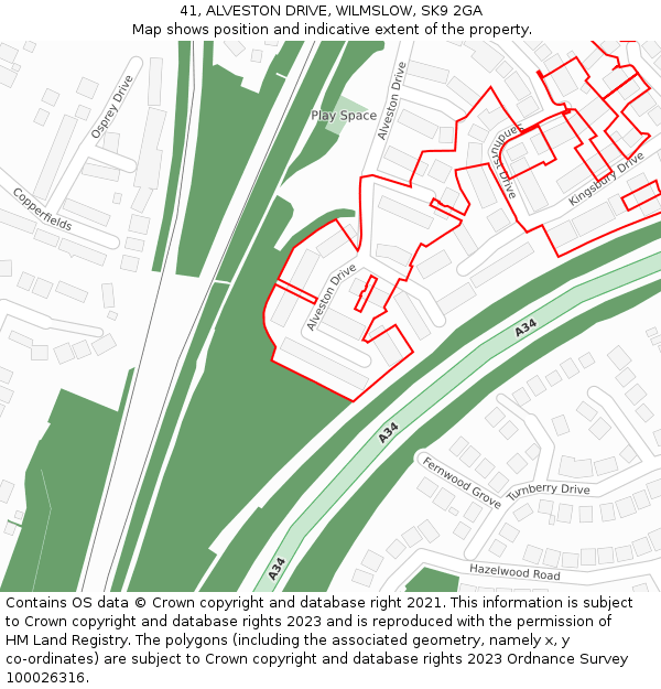 41, ALVESTON DRIVE, WILMSLOW, SK9 2GA: Location map and indicative extent of plot