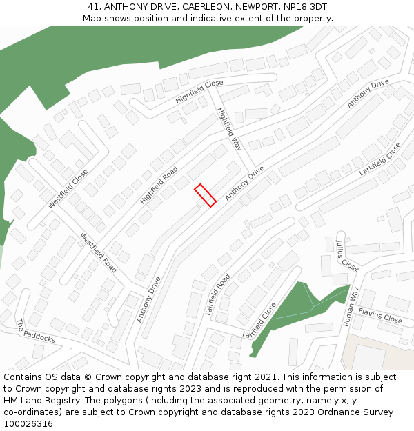 41, ANTHONY DRIVE, CAERLEON, NEWPORT, NP18 3DT: Location map and indicative extent of plot