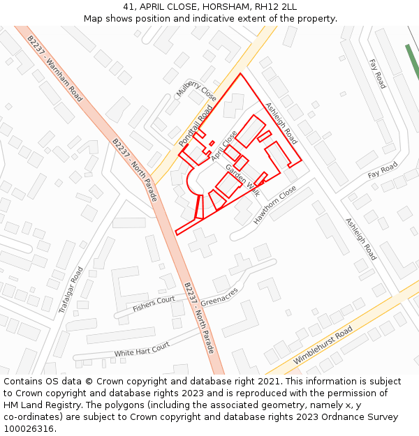 41, APRIL CLOSE, HORSHAM, RH12 2LL: Location map and indicative extent of plot