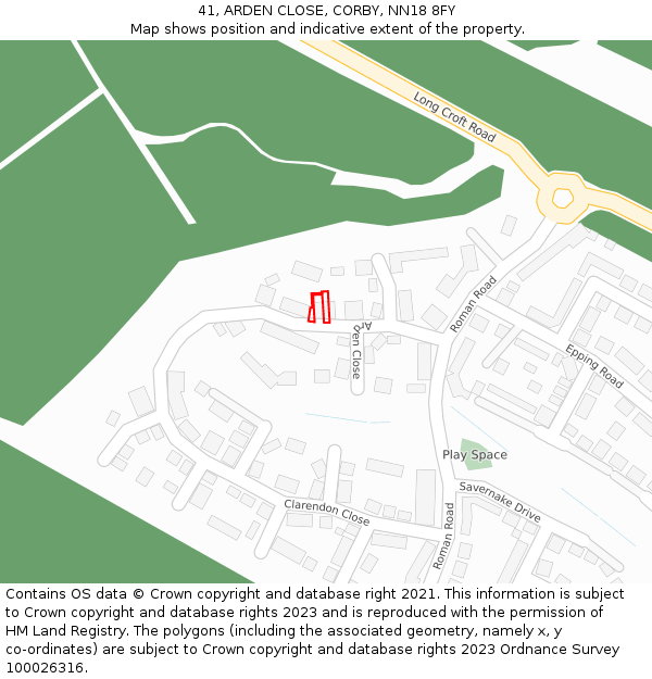 41, ARDEN CLOSE, CORBY, NN18 8FY: Location map and indicative extent of plot