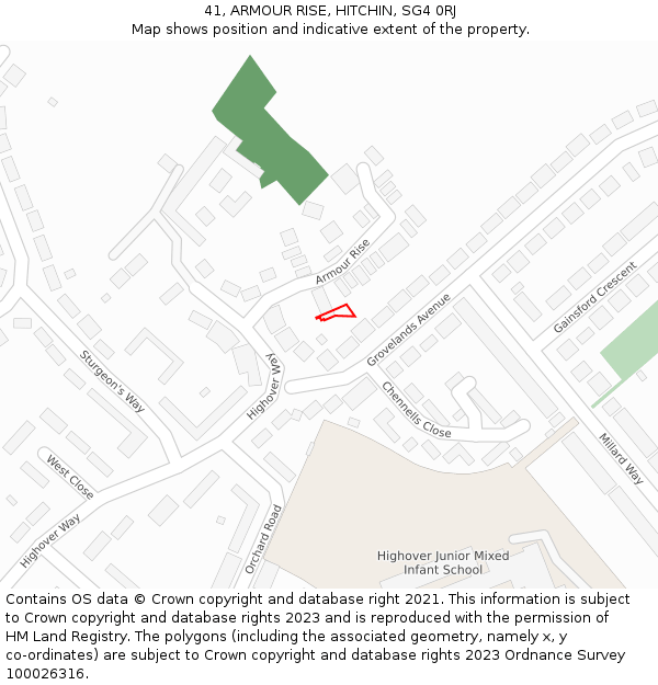 41, ARMOUR RISE, HITCHIN, SG4 0RJ: Location map and indicative extent of plot