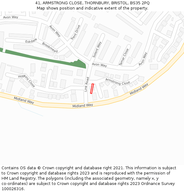 41, ARMSTRONG CLOSE, THORNBURY, BRISTOL, BS35 2PQ: Location map and indicative extent of plot