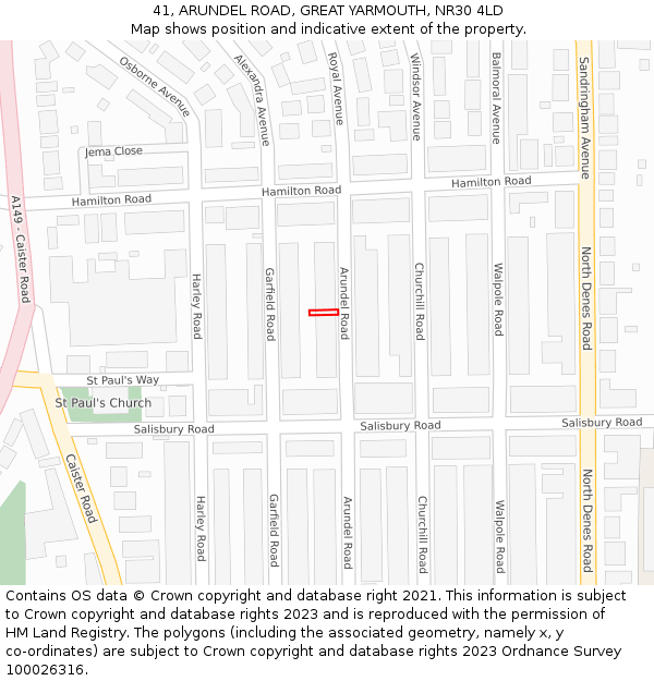 41, ARUNDEL ROAD, GREAT YARMOUTH, NR30 4LD: Location map and indicative extent of plot
