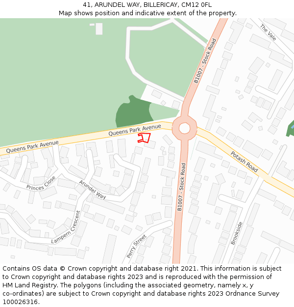 41, ARUNDEL WAY, BILLERICAY, CM12 0FL: Location map and indicative extent of plot