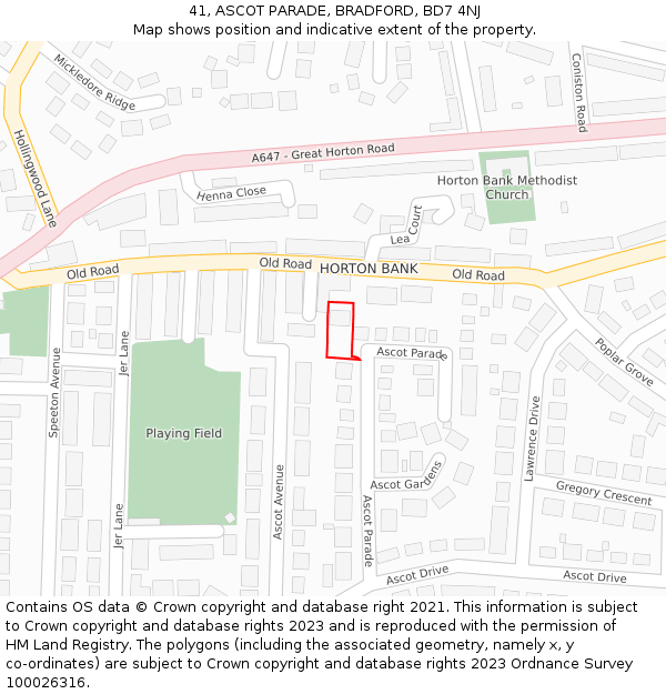 41, ASCOT PARADE, BRADFORD, BD7 4NJ: Location map and indicative extent of plot