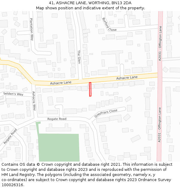41, ASHACRE LANE, WORTHING, BN13 2DA: Location map and indicative extent of plot