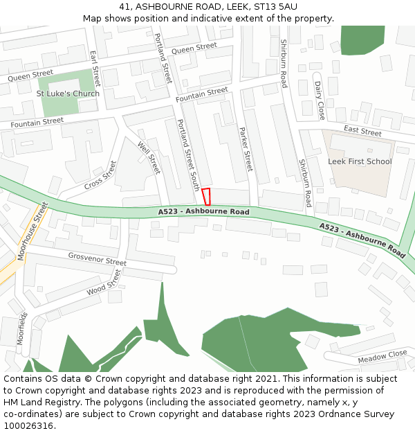 41, ASHBOURNE ROAD, LEEK, ST13 5AU: Location map and indicative extent of plot