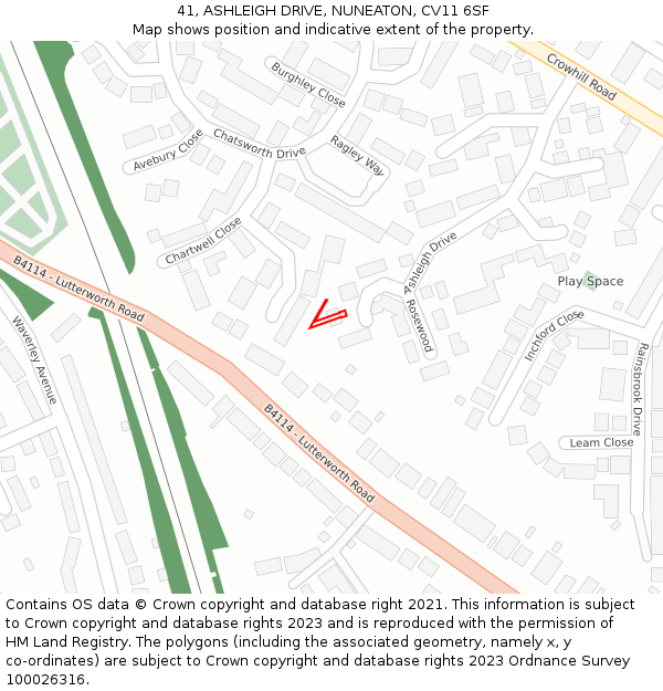 41, ASHLEIGH DRIVE, NUNEATON, CV11 6SF: Location map and indicative extent of plot