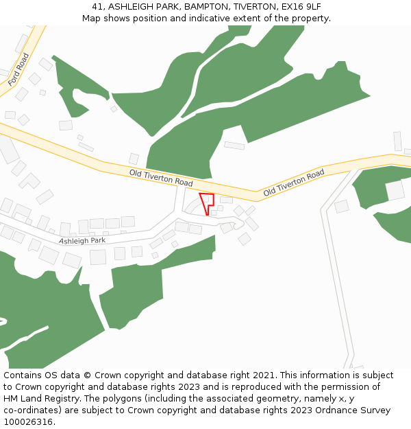 41, ASHLEIGH PARK, BAMPTON, TIVERTON, EX16 9LF: Location map and indicative extent of plot