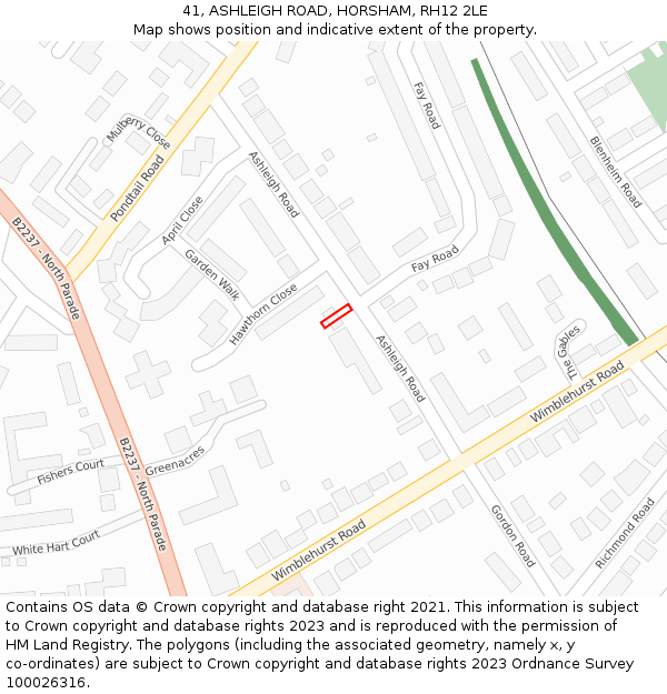 41, ASHLEIGH ROAD, HORSHAM, RH12 2LE: Location map and indicative extent of plot