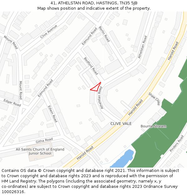41, ATHELSTAN ROAD, HASTINGS, TN35 5JB: Location map and indicative extent of plot