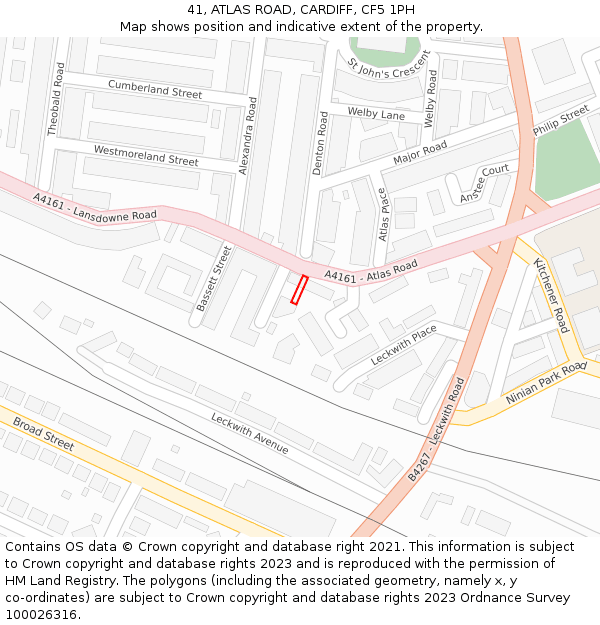 41, ATLAS ROAD, CARDIFF, CF5 1PH: Location map and indicative extent of plot